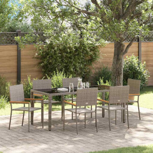 vidaXL Tuin eettafelset 7 pcs Grijs poly rattan