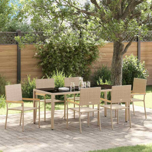 vidaXL Tuin eettafelset 7 pcs Beige poly rattan