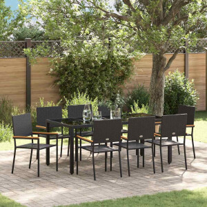vidaXL Tuin eettafelset 9 pcs Zwart poly rattan