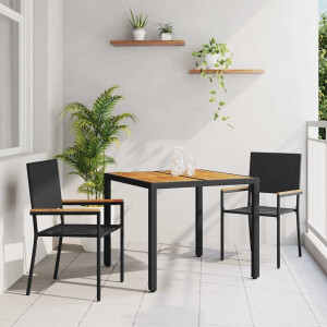 vidaXL Tuin eettafelset 3 pcs Zwart poly rattan
