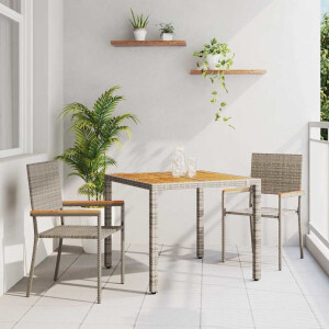 vidaXL Tuin eettafelset 3 pcs Grijs poly rattan