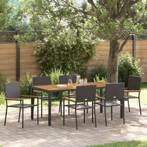 vidaXL Tuin eettafelset 7 pcs Zwart poly rattan