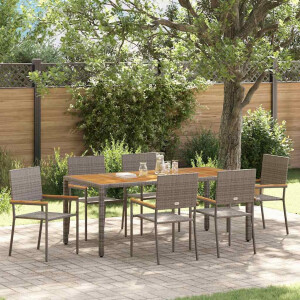 vidaXL Tuin eettafelset 7 pcs Grijs poly rattan