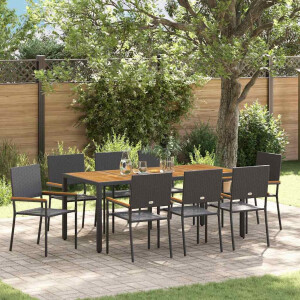 vidaXL Tuin eettafelset 9 pcs Zwart poly rattan