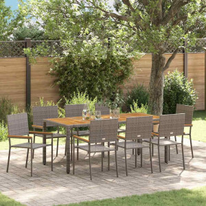 vidaXL Tuin eettafelset 9 pcs Grijs poly rattan