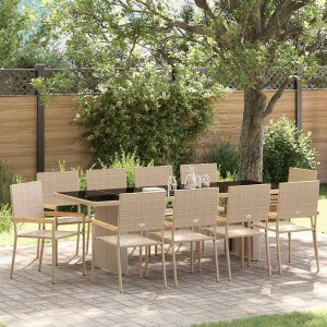 vidaXL Tuin eettafelset 11 pcs Beige poly rattan