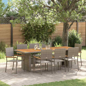 vidaXL Tuin eettafelset 9 pcs Grijs poly rattan