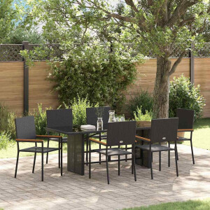 vidaXL Tuin eettafelset 7 pcs Zwart poly rattan