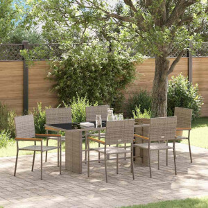 vidaXL Tuin eettafelset 7 pcs Grijs poly rattan