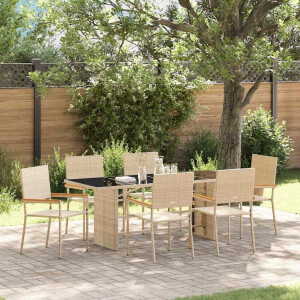 vidaXL Tuin eettafelset 7 pcs Beige poly rattan
