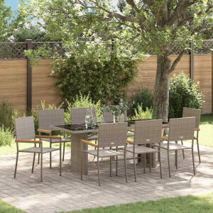 vidaXL Tuin eettafelset 9 pcs Grijs poly rattan