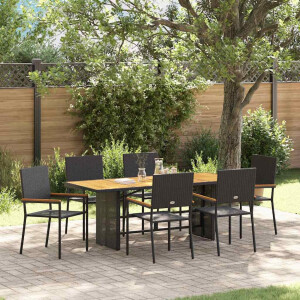 vidaXL Tuin eettafelset 7 pcs Zwart poly rattan