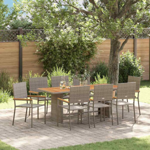 vidaXL Tuin eettafelset 9 pcs Grijs poly rattan