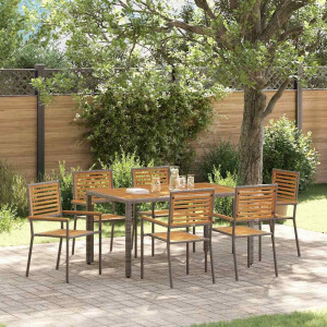 vidaXL Tuin eettafelset 7 pcs Grijs en Bruin poly rattan