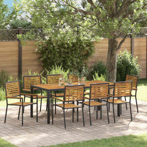 vidaXL Tuin eettafelset 9 pcs Zwart en Bruin poly rattan
