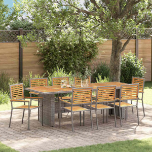 vidaXL Tuin eettafelset 9 pcs Grijs en Bruin poly rattan