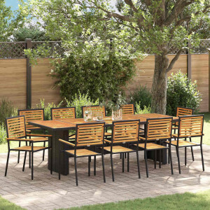 vidaXL Tuin eettafelset 11 pcs Zwart en Bruin poly rattan