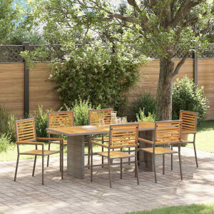 vidaXL Tuin eettafelset 7 pcs Grijs en Bruin poly rattan