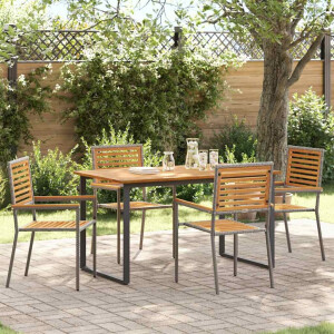 vidaXL Tuin eettafelset 5 pcs Grijs Massief Acaciahout