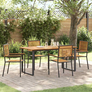 vidaXL Tuin eettafelset 5 pcs Zwart Massief Acaciahout