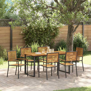 vidaXL Tuin eettafelset 7 pcs Zwart Massief Acaciahout