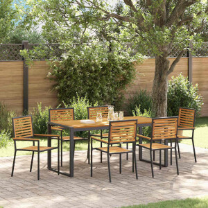 vidaXL Tuin eettafelset 7 pcs Zwart en Bruin poly rattan