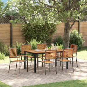 vidaXL Tuin eettafelset 7 pcs Grijs en Bruin poly rattan