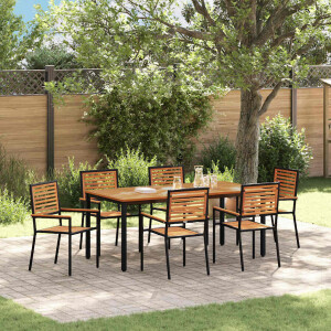 vidaXL Tuin eettafelset 7 pcs Zwart en Bruin poly rattan