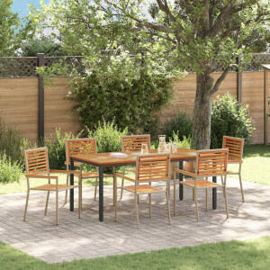 vidaXL Tuin eettafelset 7 pcs Beige en Bruin poly rattan