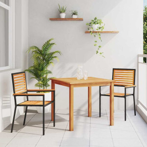 vidaXL Tuin eettafelset 3 pcs Zwart Massief Acaciahout