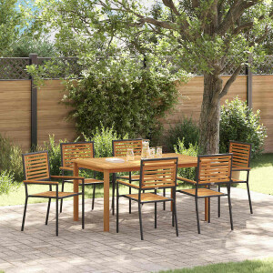 vidaXL Tuin eettafelset 7 pcs Zwart Massief Acaciahout