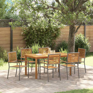 vidaXL Tuin eettafelset 7 pcs Grijs Massief Acaciahout