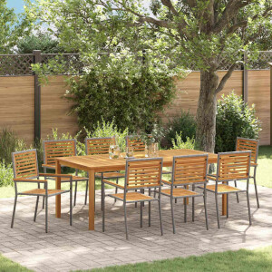 vidaXL Tuin eettafelset 9 pcs Grijs Massief Acaciahout