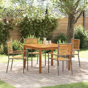 vidaXL Tuin eettafelset 5 pcs Grijs Massief Acaciahout