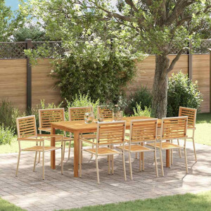 vidaXL Tuin eettafelset 9 pcs Beige Massief Acaciahout