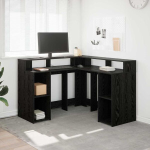 vidaXL Bureau met plank Zwart Eiken 130 x 130 x 91 cm Bewerkt hout
