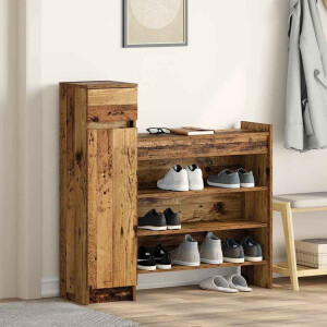 vidaXL Schoenenkast met lade Oudhout 100,5 x 28 x 100 cm Bewerkt hout