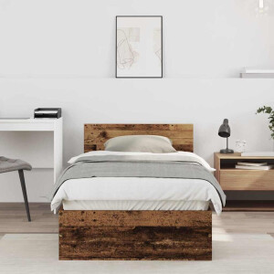 vidaXL Bedframe met hoofdeinde Oudhout 90 x 200 cm Bewerkt hout