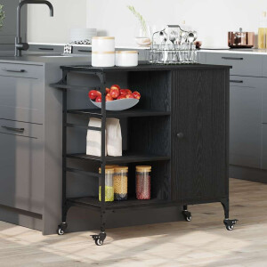vidaXL Keuken Trolley Zwart Eiken 87.5 x 39 x 84.5 cm Bewerkt hout