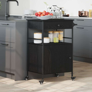 vidaXL Keuken Trolley Zwart Eiken 56 x 43 x 89,5 cm Bewerkt hout