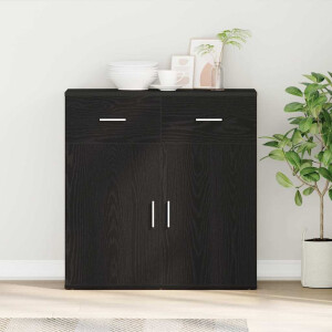vidaXL Dressoir met lade Zwart Eiken 78 x 38 x 80 cm Bewerkt hout
