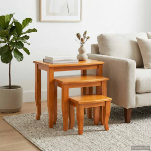 vidaXL Geneste Bijzettafels 3 pcs Naturel Massief Mahoniehout