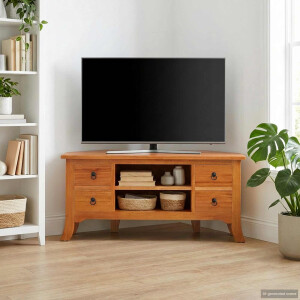 vidaXL TV-kast met lade Naturel 100 x 40,5 x 46 cm Massief Mahoniehout