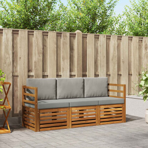 vidaXL Sofa-Sets 3 pcs Natuurlijk en Lichtgrijs Massief Acaciahout