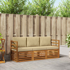 vidaXL Sofa-Sets 3 pcs Natuurlijk en Beige Massief Acaciahout