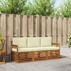 vidaXL Sofa-Sets 3 pcs Natuurlijk en Crème Massief Acaciahout