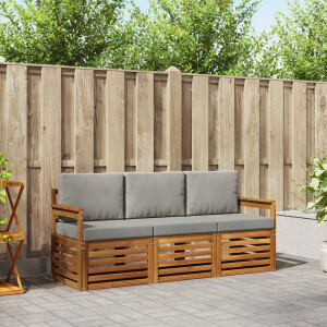 vidaXL Sofa-Sets 3 pcs Natuurlijk en Lichtgrijs Massief Acaciahout