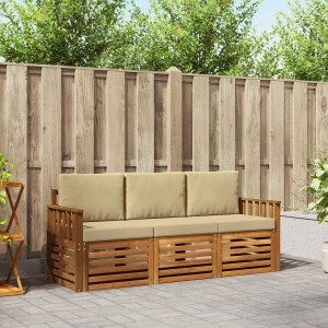 vidaXL Sofa-Sets 3 pcs Natuurlijk en Beige Massief Acaciahout