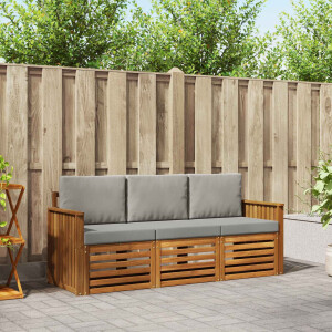 vidaXL Sofa-Sets 3 pcs Natuurlijk en Lichtgrijs Massief Acaciahout