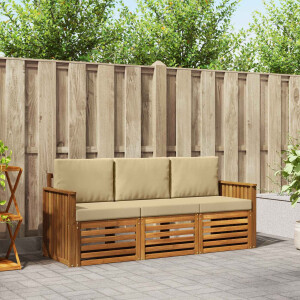 vidaXL Sofa-Sets 3 pcs Natuurlijk en Beige Massief Acaciahout